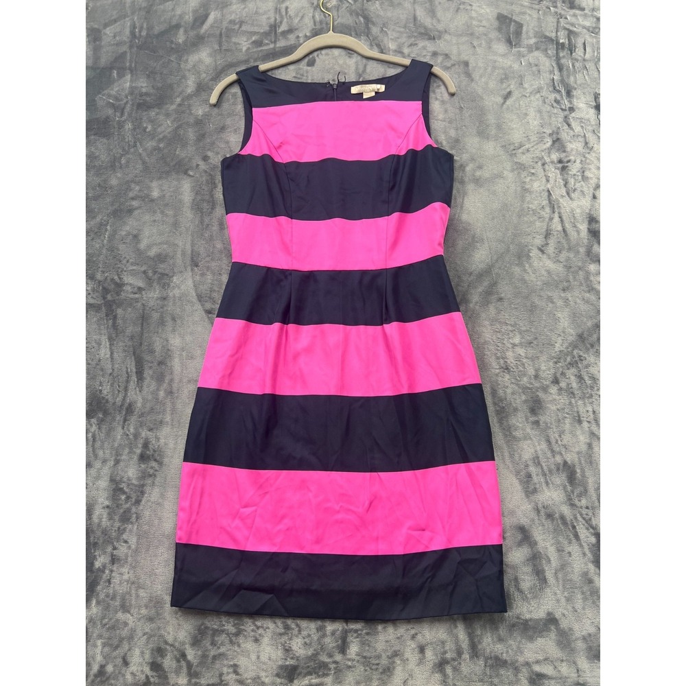 Banana Republic Sheath Dress Women 0 Blue Pink Striped Lined Sleeveless Back Zip